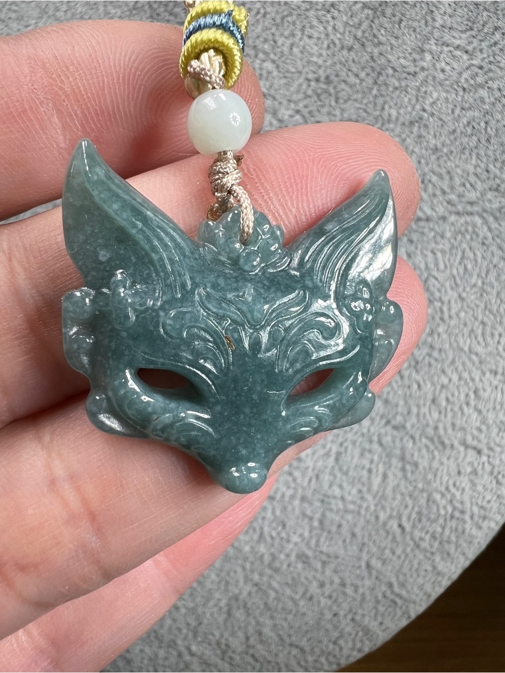 Natural Jadeite Fox Mask Necklace Adjustable 20 Inches Crystal Quartz Jewelry